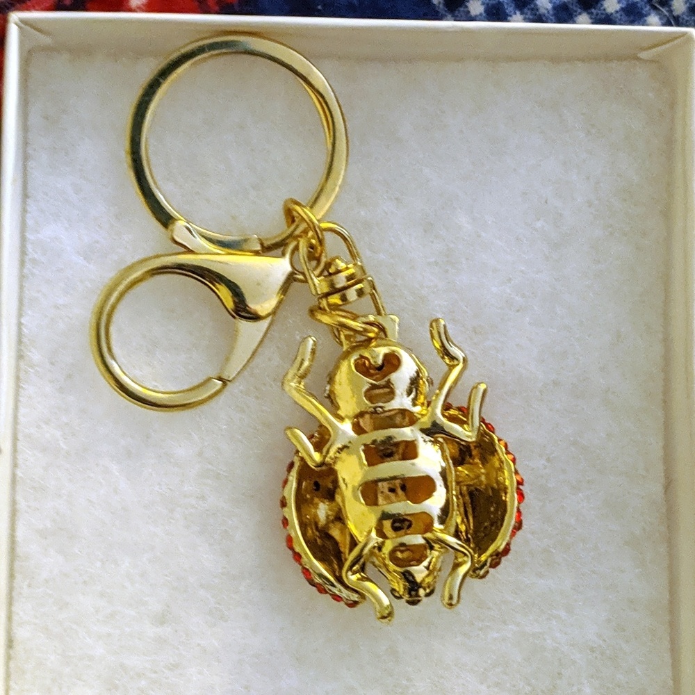 Gold Tone Rhinestone Lady Bug Charm/Keychain - Picture 3 of 5